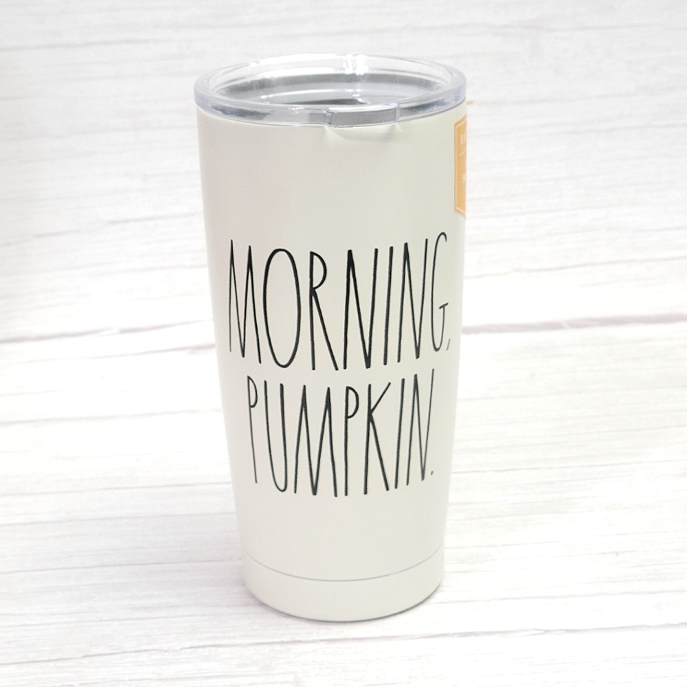 NEW RAE DUNN MORNING PUMPKIN STAINLESS STEEL TUMBLER TRAVEL MUG 17 OZ